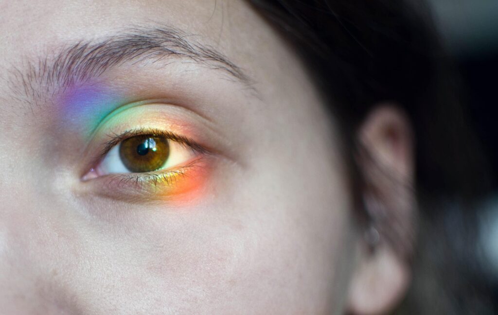 eye, nature, rainbow, woman, light, iris, brown eye, eyelashes, eyebrow, vision, sight, face, girl, closeup, pride month, pride, lgbtiqa, world pride